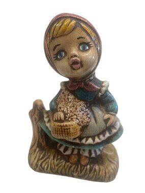 Vintage Hand-Painted Ceramic Figurine Of Girl With Basket 1972 Signed Collectibl